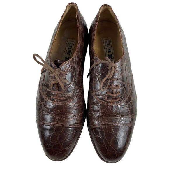 Celine Brown Vintage Oxford Shoes Python Stamped Size 7 - Picture 1 of 12